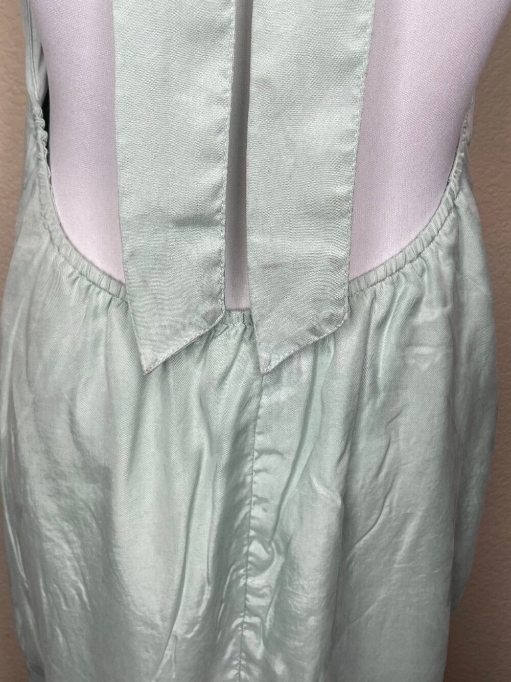 H&M Sage Green Lyocell Halter Maxi Dress Open Back Side Slit Clean Girl Size S - Picture 10 of 16